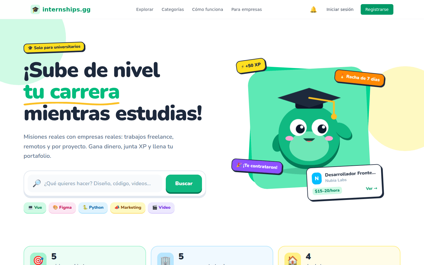 Página de inicio de internships.gg