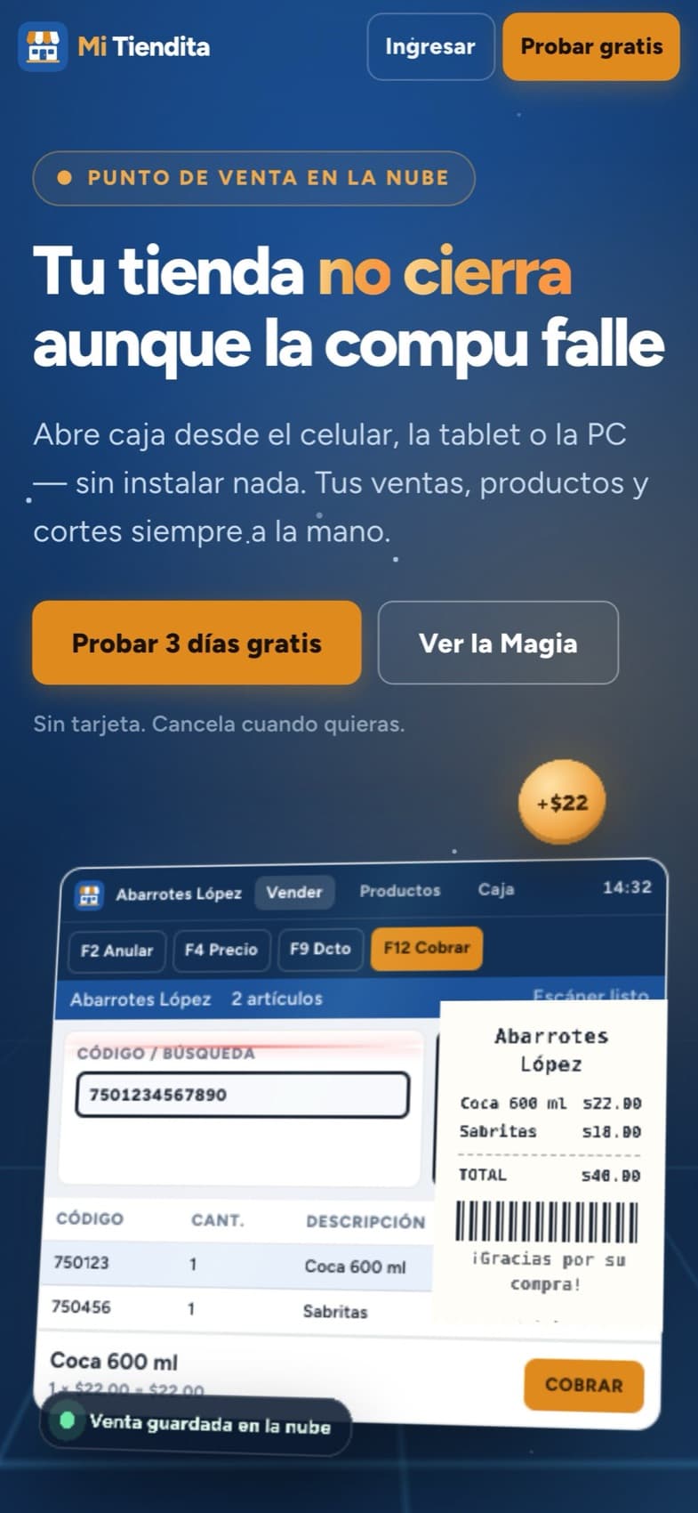 Mitiendita, punto de venta en la nube, en un iPhone